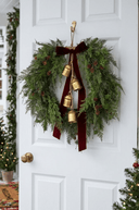 Cedar Wreath with Velvet Bow & Bells 66cm - The Irish Country Home
