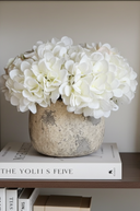 Faux White Hydrangeas in Rustic Pot
