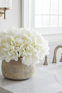 Faux White Hydrangeas in Rustic Pot
