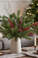 Faux Green Pine Branch with Moss — 70cm