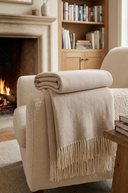 Supersoft Herringbone Lambswool Throw Soft Beige