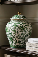 Green & White Floral Ceramic Ginger Jar 17cm