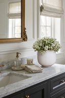 Faux White Baby's Breath in Ribbed Pot