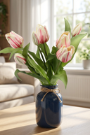 Faux Fresh Touch Tulip Bunch Pink Cream-Pink