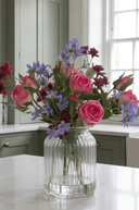 Faux Rose, Daisy and Astrantia in Glass Vase - The Irish Country Home