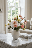 Faux Rose and Ranunculus in White Ceramic Vase - The Irish Country Home