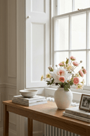 Faux Rose and Ranunculus in White Ceramic Vase - The Irish Country Home