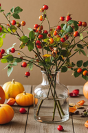 Faux Rosehip And Faux Silk Foliage Spray