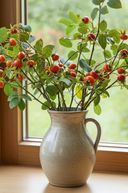 Faux Rosehip And Faux Silk Foliage Spray