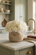 Faux White Hydrangeas in Rustic Pot - The Grand
