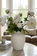 Faux Bunch of White Peony Spray & Lyra Vase