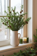 Faux Green Larch Branch with Cones
