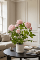 Faux Pink Peony in White Pot