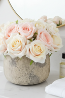 Faux Pink Roses in a Distressed Pot