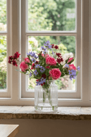 Faux Rose, Daisy and Astrantia in Glass Vase - The Irish Country Home