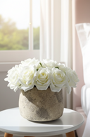 Faux White Roses in a Distressed Pot