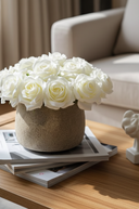 Faux White Roses in a Distressed Pot
