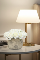 Faux White Roses in a Distressed Pot