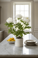 Faux White Peony in White Pot