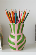 Green and Pink Striped Vase