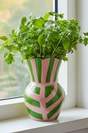 Green and Pink Striped Vase