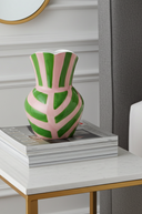 Green and Pink Striped Vase