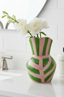 Green and Pink Striped Vase