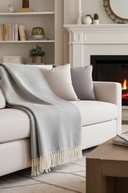 Luxury Supersoft Herringbone Lambswool Throw Grey