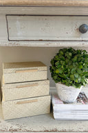 Set of 3 Pandanus White/Bamboo Boxes