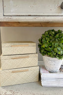 Set of 3 Pandanus White/Bamboo Boxes