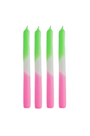 Set of 4 Dipdye Taper Candles in Green, White and Pink