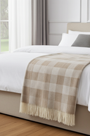 Supersoft Herringbone Lambswool Throw Beige Check