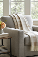 Supersoft Herringbone Lambswool Throw Beige Check