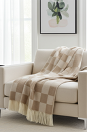 Supersoft Herringbone Lambswool Throw Beige Check
