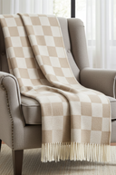 Supersoft Herringbone Lambswool Throw Beige Check