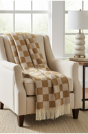 Supersoft Herringbone Lambswool Throw Caramel Check