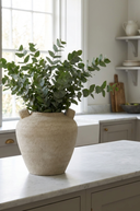 Decorative vase with greenery on a kitchen counter