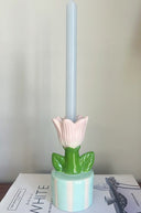 Mint and pink tulip candle holder
