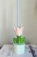 Mint and pink tulip candle holder