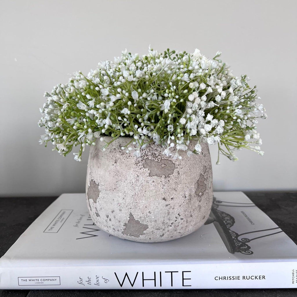 Baby's Breath in Rustic Cement Vase - The Irish Country Home